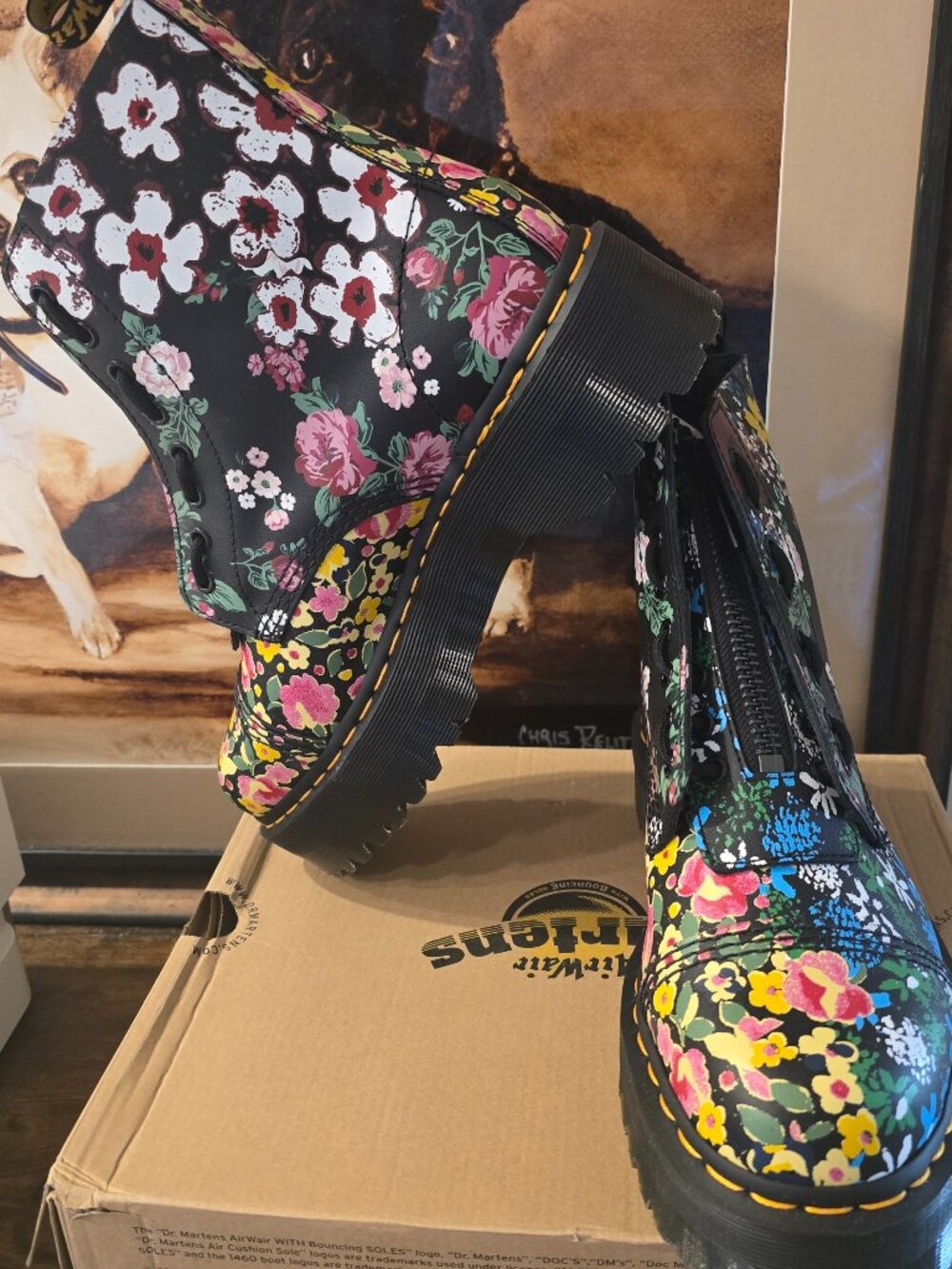Dr MARTENS SINCLAIR FLORAL BOOTS Mash Up COMBAT Platform Zip Mens 10 Wmn 11 NEW